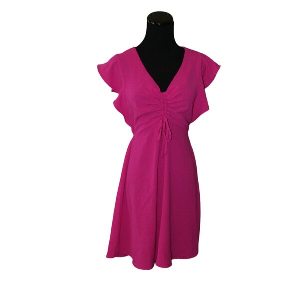 Monteau Dresses & Skirts - Monteau L.A. Dress Women's Size XSmall Hot Pink V Neck Ruffle Empire Waist NWT's